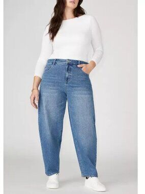 ELOQUII The Barrel Leg Jeans Medium Wash Size 22 NWT